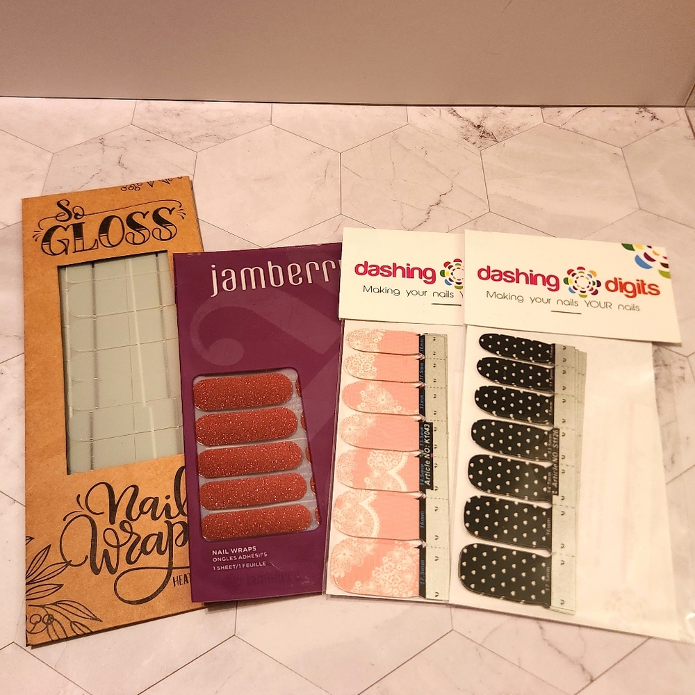 Nail Wraps Bundle 4 Sets NWT Silver Pink Black